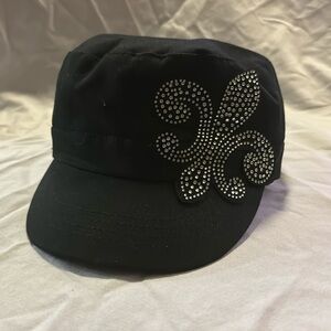 Payless, Black w/ Silver rhinestones.Military style cap, 100% Cotton, Size,Adult